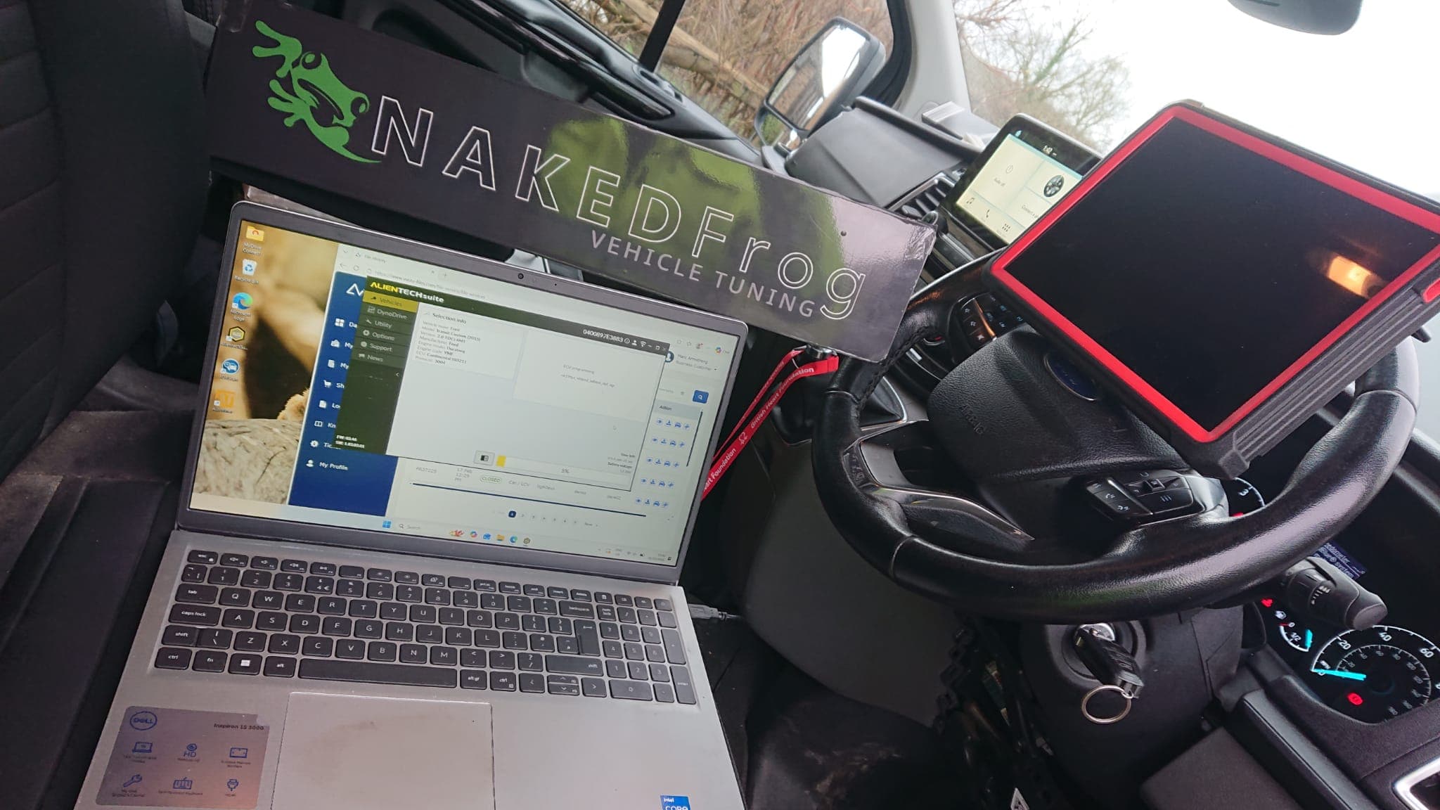 Naked Frog mobile tuning setup - professional ECU remapping equipment